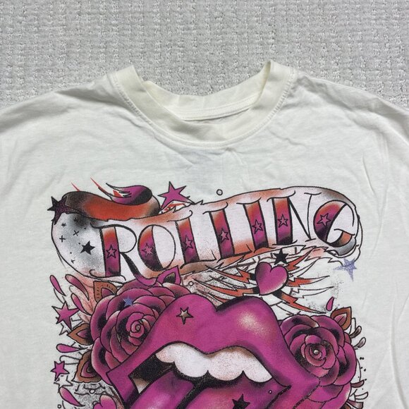 NEW The Rolling Stones Band T-Shirt Wom Sz XS White Off-White Tattoo Graphic - Picture 2 of 15